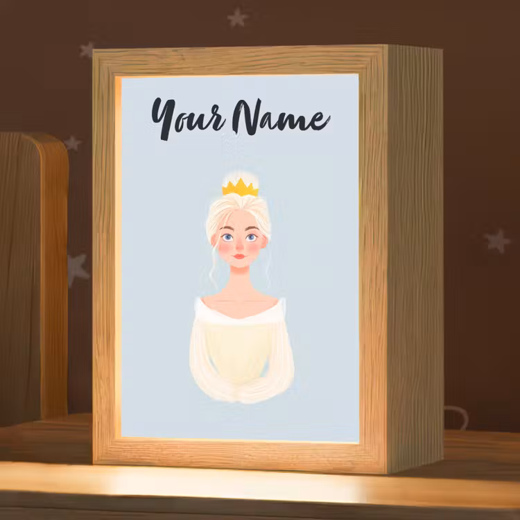 Prinses - Blond - Kroon - Minimalistisch Light Box met kabel (Kinderlampje) klein -zzz_3d_website