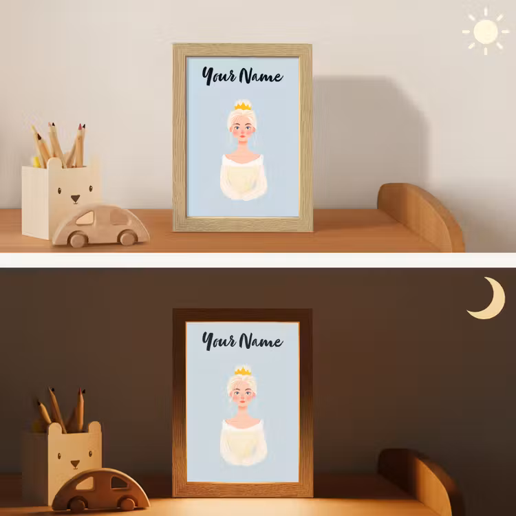 Prinses - Blond - Kroon - Minimalistisch Light Box met kabel (Kinderlampje) klein -sfeer3_kind