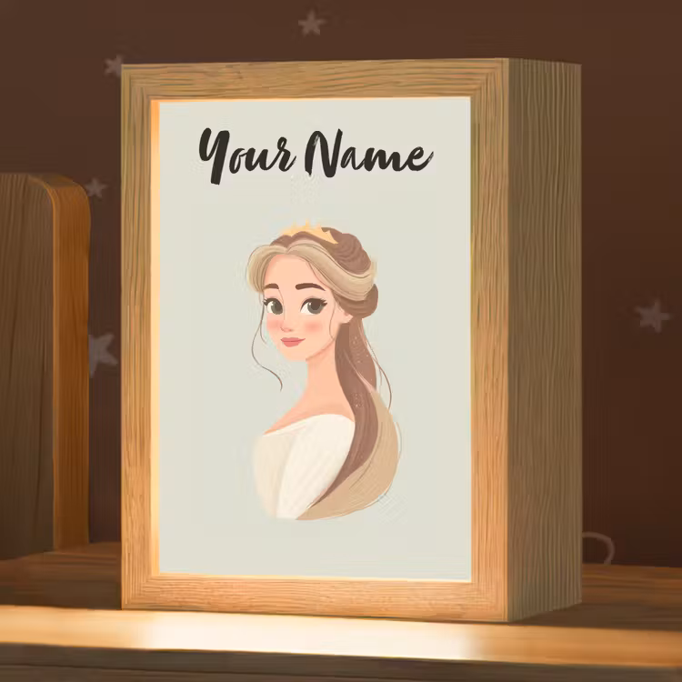 Prinses - Bruin - Haar - Kroon Light Box met kabel (Kinderlampje) klein -zzz_3d_website