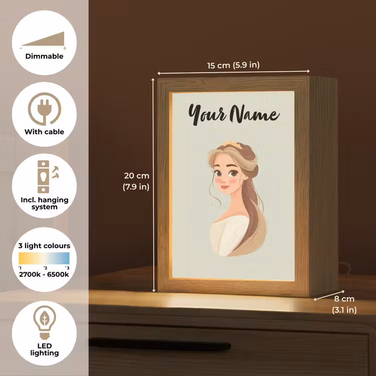 Prinses - Bruin - Haar - Kroon Light Box met kabel (Kinderlampje) klein -USP_EN