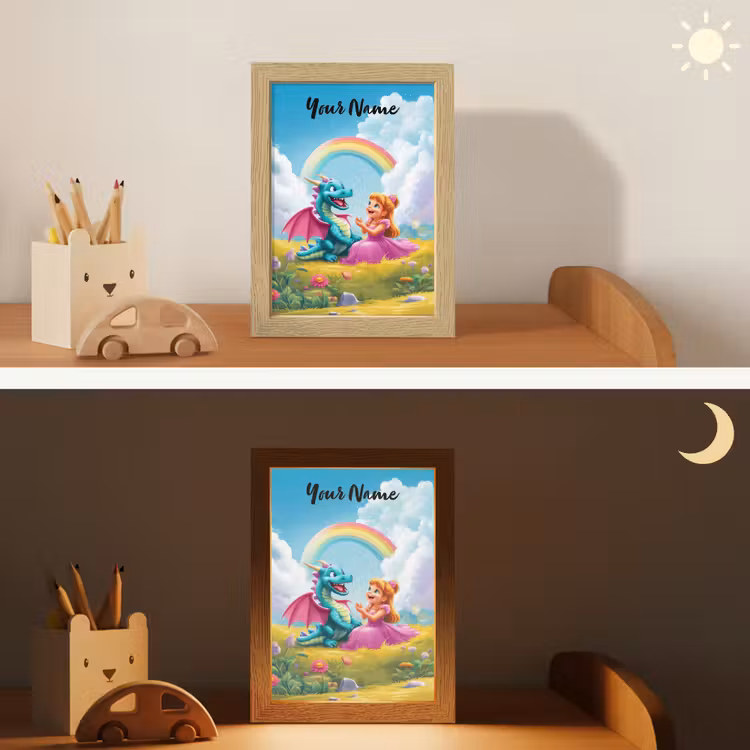 Prinses - Draak - Regenboog Light Box met kabel (Kinderlampje) klein -sfeer3_kind