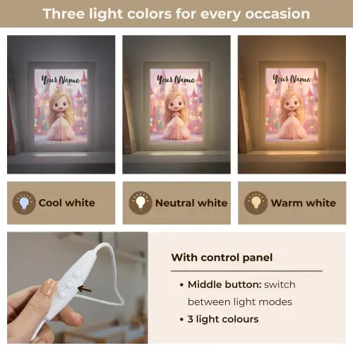 Prinses - Roze - Kasteel Light Box met kabel (Kinderlampje) klein -USP_lichtkleurEN