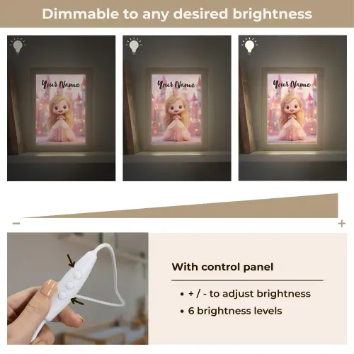 Prinses - Roze - Kasteel Light Box met kabel (Kinderlampje) klein -USP_dimbaarEN