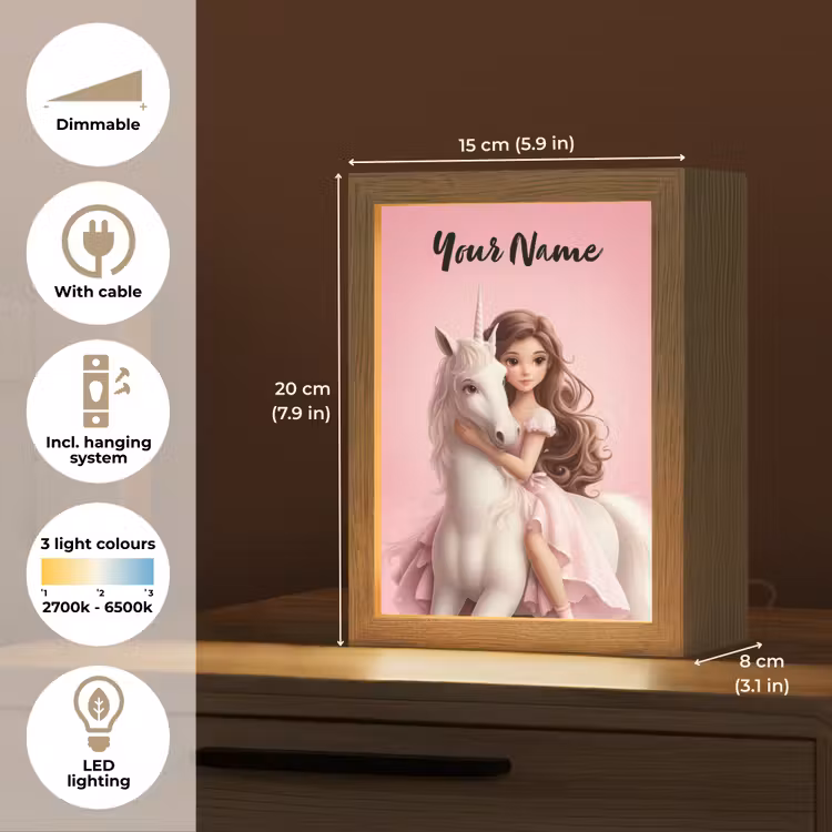 Prinses - Roze - Eenhoorn Light Box met kabel (Kinderlampje) klein -USP_EN