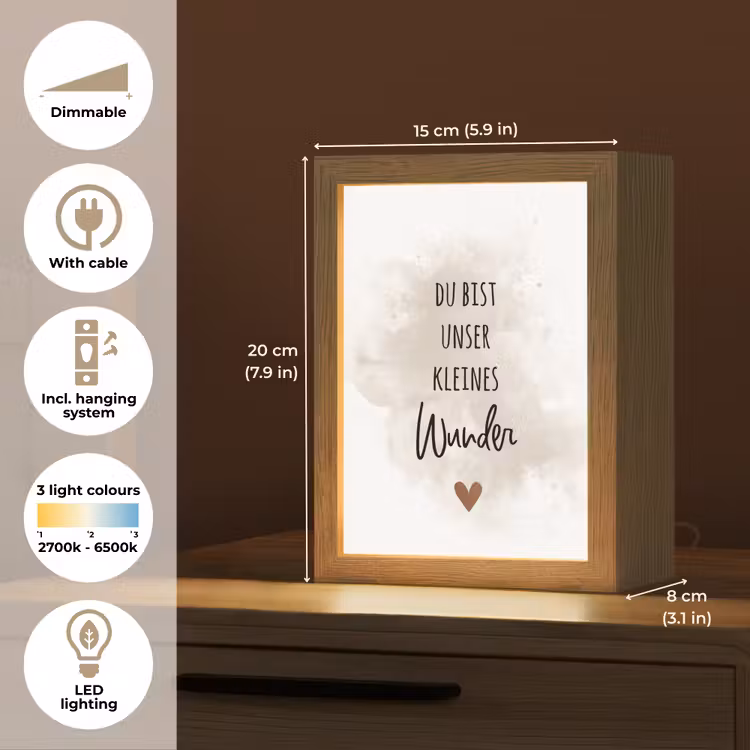 Quote - Wonder - Beige - Wit - Hart Light Box met kabel (Kinderlampje) klein -USP_EN