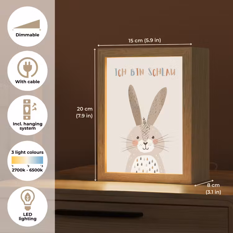 Konijn - Beige - Dier - Slim - Quote Light Box met kabel (Kinderlampje) klein -USP_EN