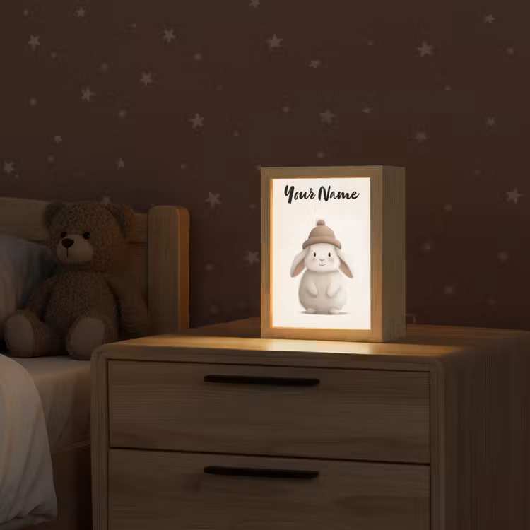 Konijn - Muts - Oren - Beige Light Box met kabel (Kinderlampje) klein -sfeer1_kind