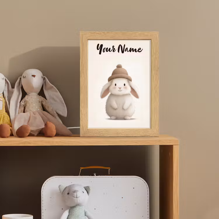 Konijn - Muts - Oren - Beige Light Box met kabel (Kinderlampje) klein -sfeer2_kind