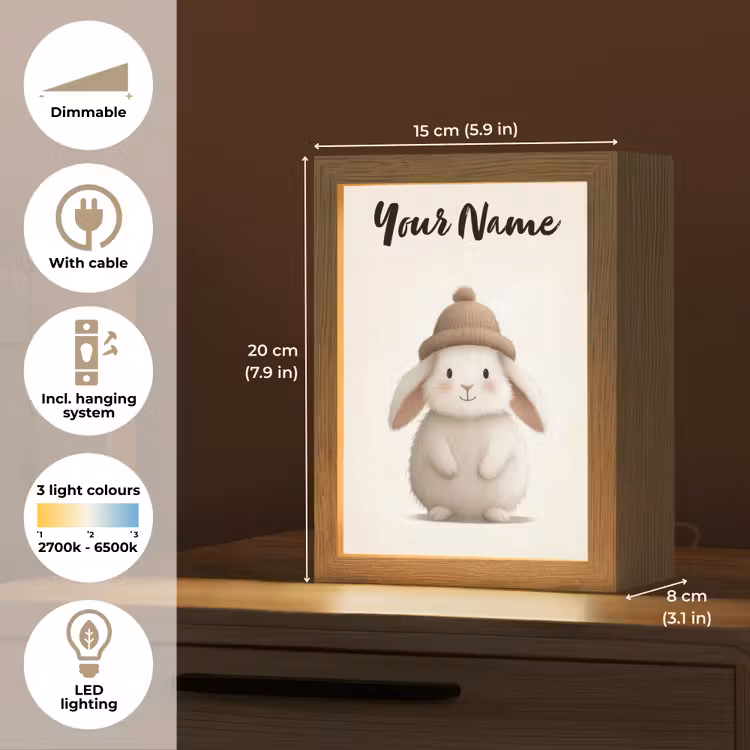 Konijn - Muts - Oren - Beige Light Box met kabel (Kinderlampje) klein -USP_EN