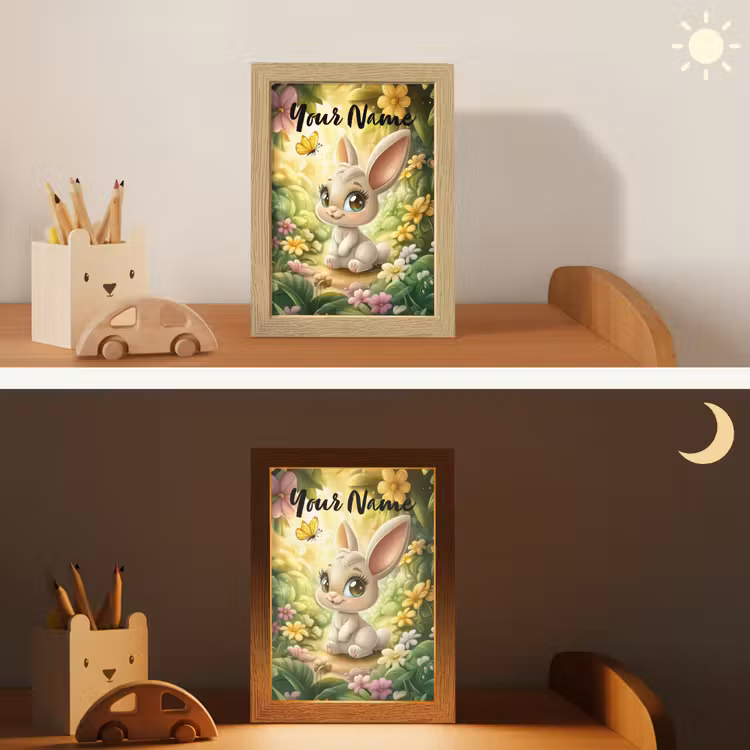 Konijn - Zonlicht - Sprookjesachtig - Vlinder Light Box met kabel (Kinderlampje) klein -sfeer3_kind