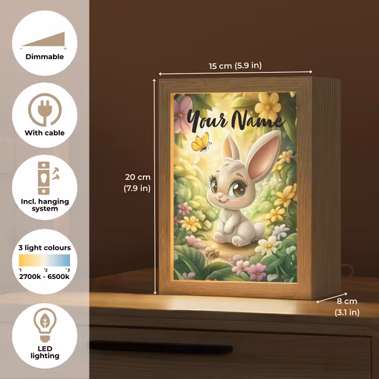 Konijn - Zonlicht - Sprookjesachtig - Vlinder Light Box met kabel (Kinderlampje) klein -USP_EN