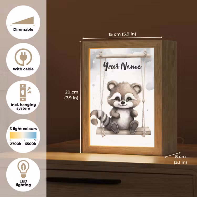 Wasbeer - Dier - Kinderen Light Box met kabel (Kinderlampje) klein -USP_EN