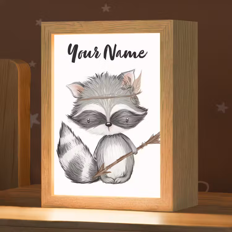 Wasbeer - Dier - Bosdieren Light Box met kabel (Kinderlampje) klein -zzz_3d_website