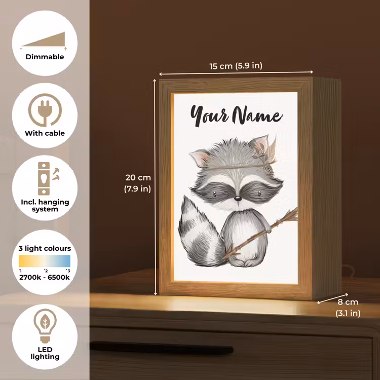 Wasbeer - Dier - Bosdieren Light Box met kabel (Kinderlampje) klein -USP_EN