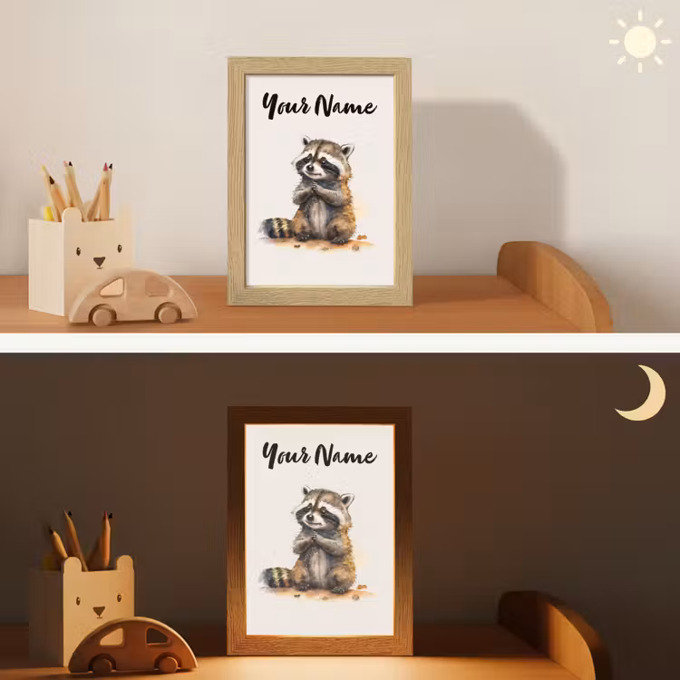 Wasbeer - Waterverf - Kleuren - Dieren - Kids Light Box met kabel (Kinderlampje) klein -sfeer3_kind