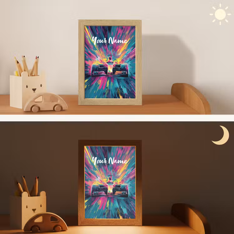 Raceauto - Abstract - Strepen - Blauw Light Box met kabel (Kinderlampje) klein -sfeer3_kind