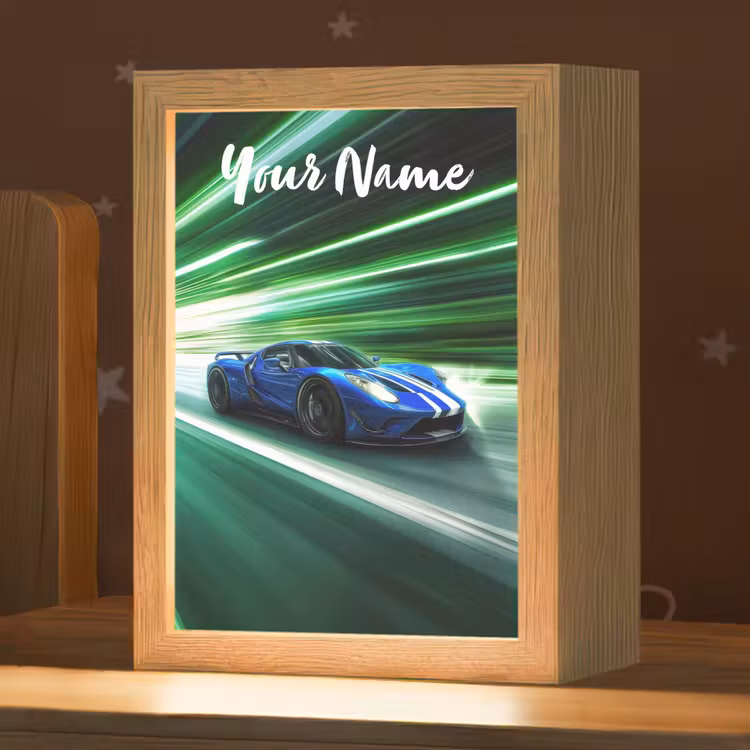 Race auto - Blauw - Groen Light Box met kabel (Kinderlampje) klein -zzz_3d_website