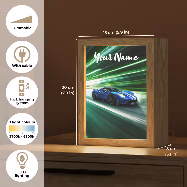Race auto - Blauw - Groen Light Box met kabel (Kinderlampje) klein -USP_EN