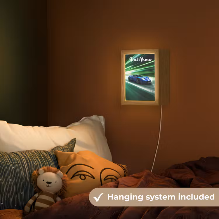 Race auto - Blauw - Groen Light Box met kabel (Kinderlampje) klein -sfeer5_kind_EN