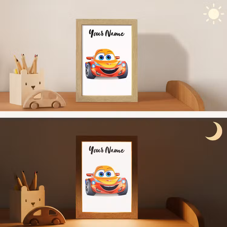 Raceauto - Oranje - Jongens - Kinderen - Auto Light Box met kabel (Kinderlampje) klein -sfeer3_kind