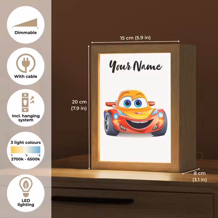 Raceauto - Oranje - Jongens - Kinderen - Auto Light Box met kabel (Kinderlampje) klein -USP_EN