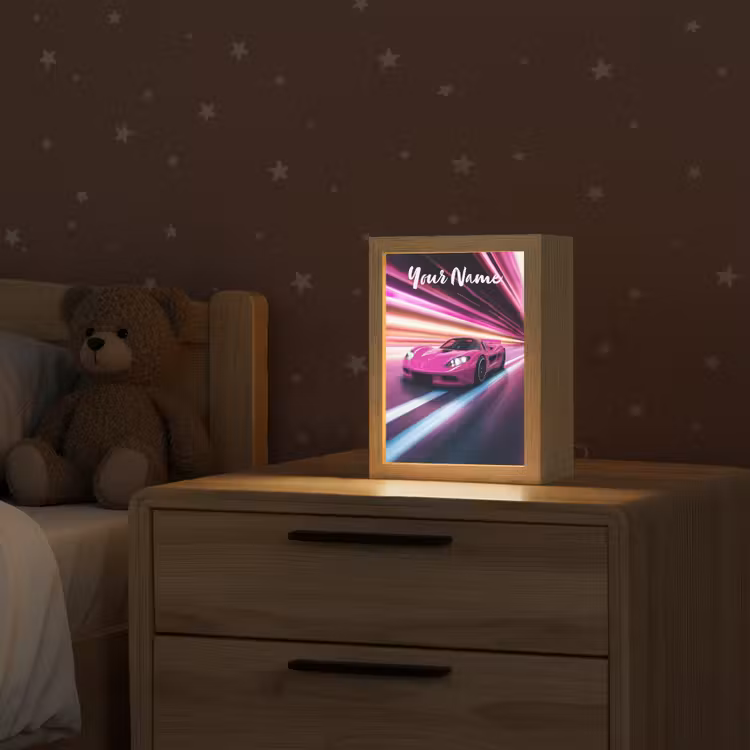 Raceauto - Roze - Neon Light Box met kabel (Kinderlampje) klein -sfeer1_kind