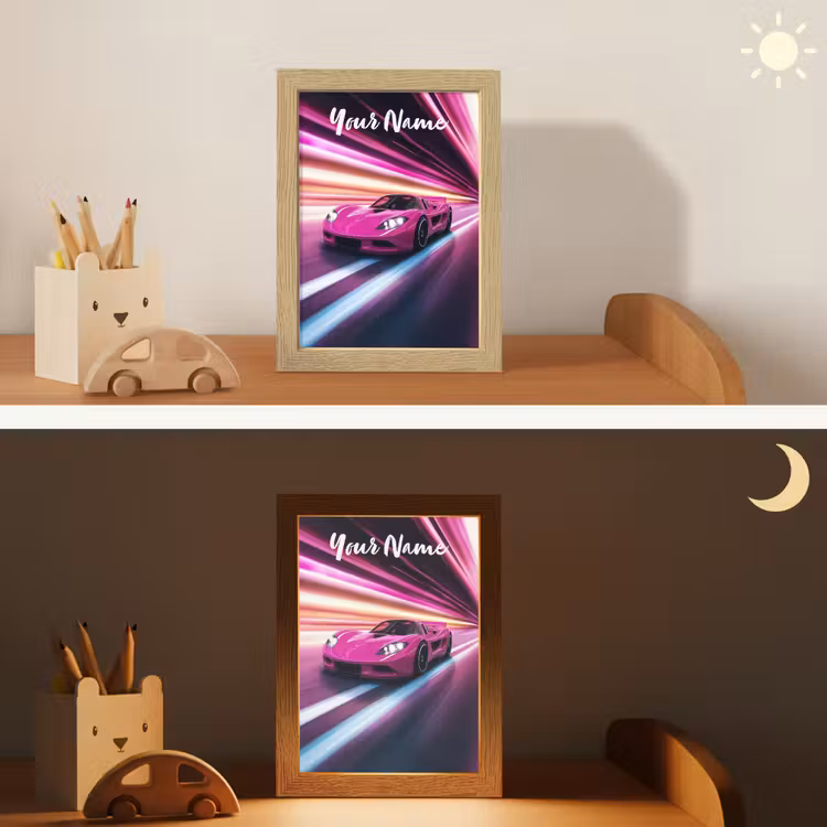 Raceauto - Roze - Neon Light Box met kabel (Kinderlampje) klein -sfeer3_kind