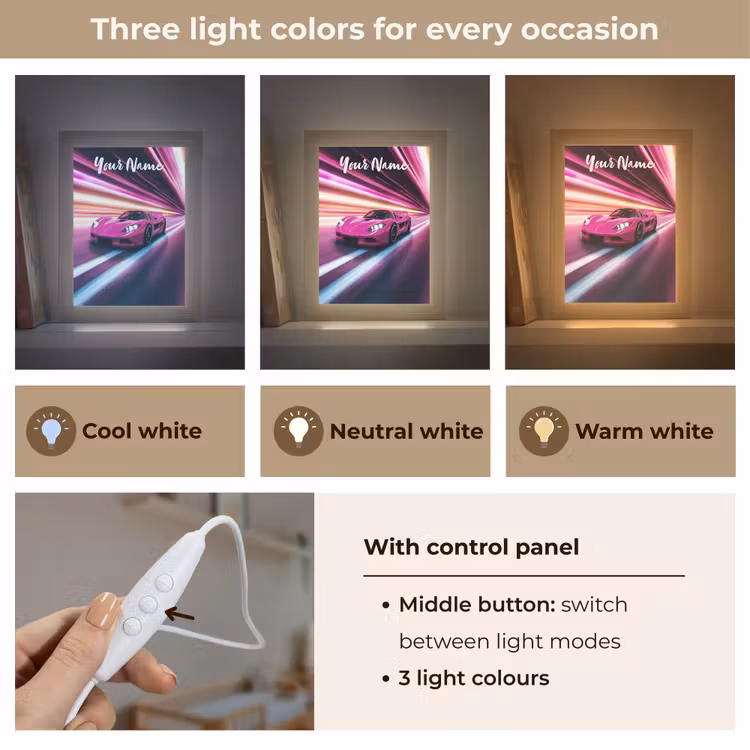 Raceauto - Roze - Neon Light Box met kabel (Kinderlampje) klein -USP_lichtkleurEN