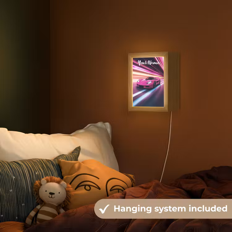 Raceauto - Roze - Neon Light Box met kabel (Kinderlampje) klein -sfeer5_kind_EN