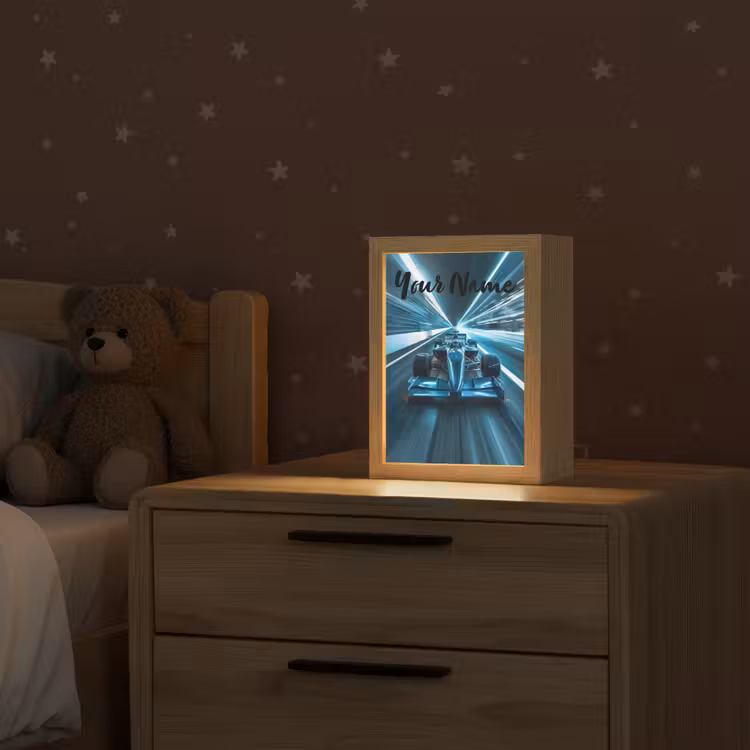 Race - Auto - Formule 1 - Jongens - Blauw Light Box met kabel (Kinderlampje) klein -sfeer1_kind