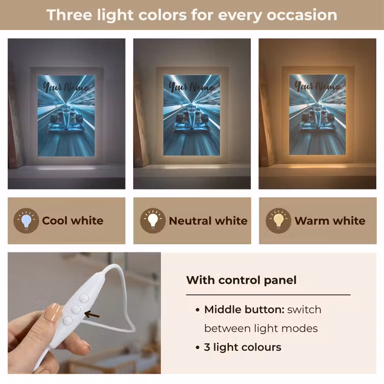 Race - Auto - Formule 1 - Jongens - Blauw Light Box met kabel (Kinderlampje) klein -USP_lichtkleurEN