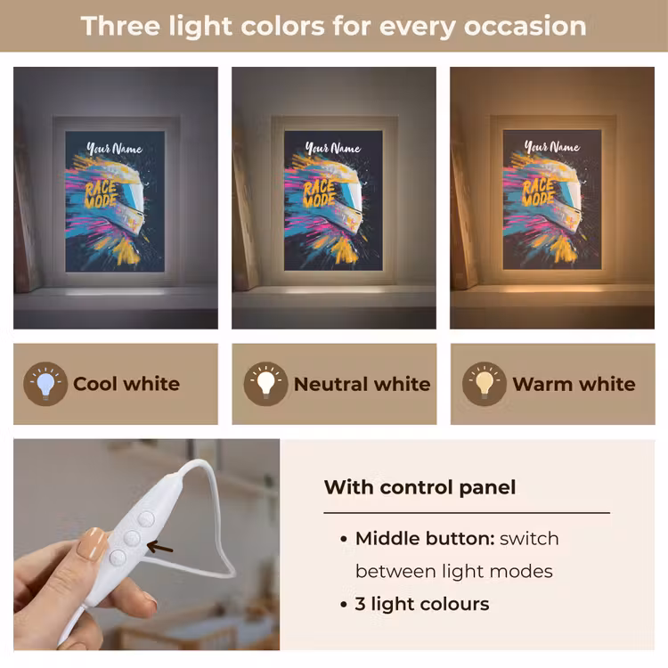 Racehelm - Abstract - Verf - Kleurrijk Light Box met kabel (Kinderlampje) klein -USP_lichtkleurEN