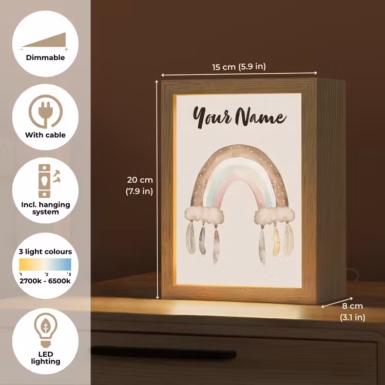 Regenboog - Bohemian - Boho - Pastel kleuren Light Box met kabel (Kinderlampje) klein -USP_EN