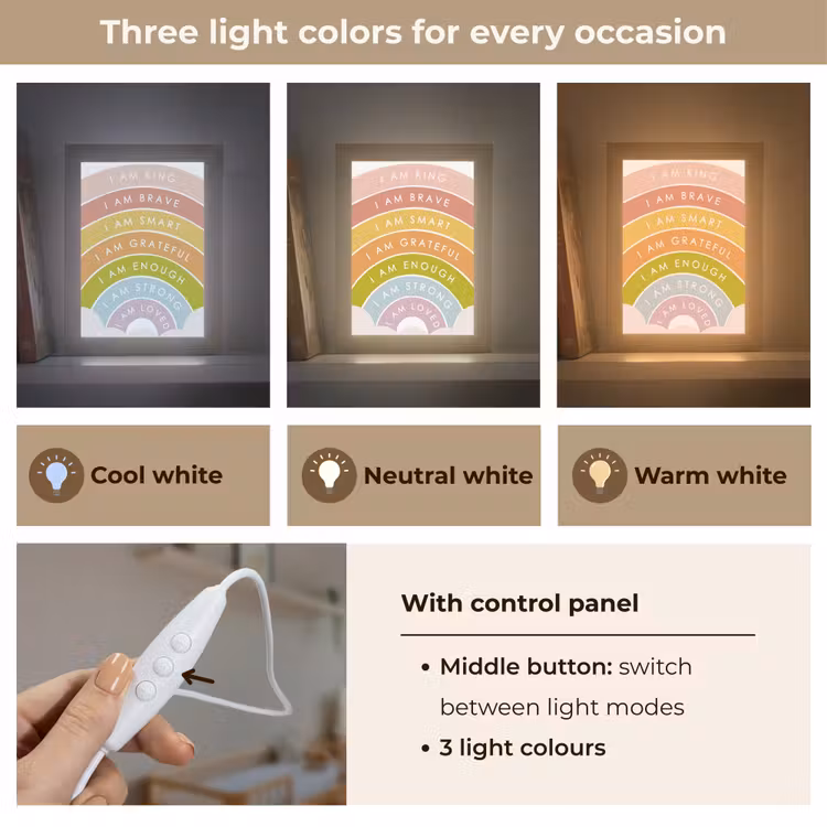 Regenboog - Kleuren - Quotes Light Box met kabel (Kinderlampje) klein -USP_lichtkleurEN