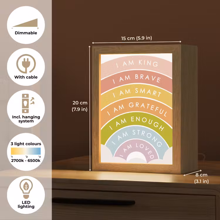Regenboog - Kleuren - Quotes Light Box met kabel (Kinderlampje) klein -USP_EN