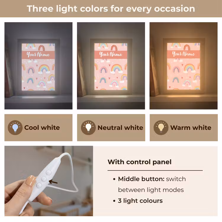 Regenboog - Patroon - Pastel Light Box met kabel (Kinderlampje) klein -USP_lichtkleurEN