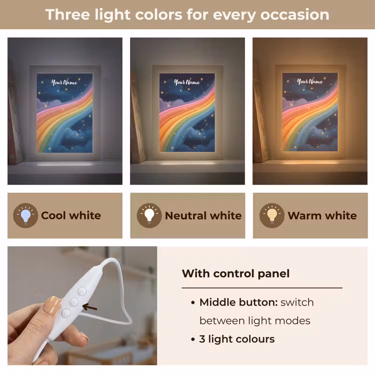 Regenboog - Sterrenhemel - Kleurrijk Light Box met kabel (Kinderlampje) klein -USP_lichtkleurEN