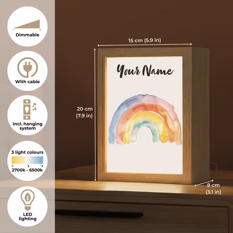 Regenboog - Watercolor - Kleurrijk Light Box met kabel (Kinderlampje) klein -USP_EN