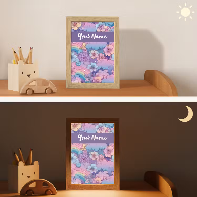 Regenbogen - Bloemen - Kleurrijk - Wolken Light Box met kabel (Kinderlampje) klein -sfeer3_kind