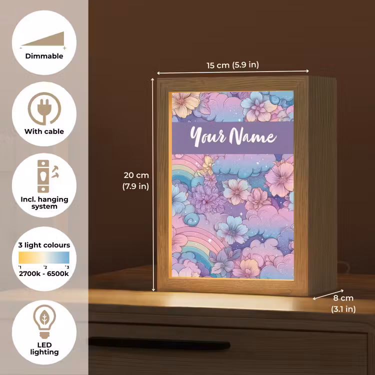 Regenbogen - Bloemen - Kleurrijk - Wolken Light Box met kabel (Kinderlampje) klein -USP_EN