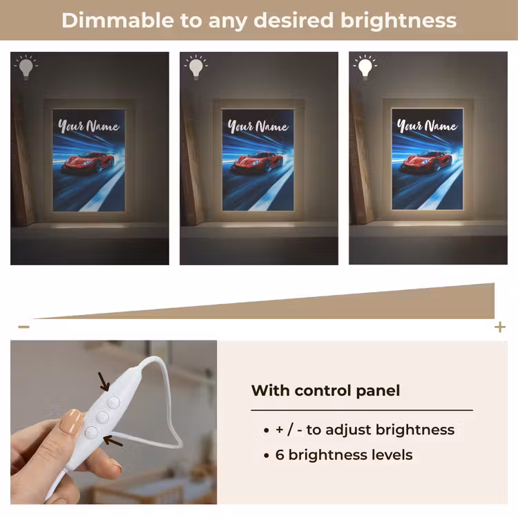Rode raceauto - Blauw - Futuristisch Light Box met kabel (Kinderlampje) klein -USP_dimbaarEN