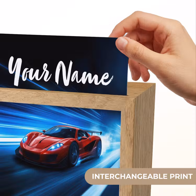 Rode raceauto - Blauw - Futuristisch Light Box met kabel (Kinderlampje) klein -USP_websiteprintEN