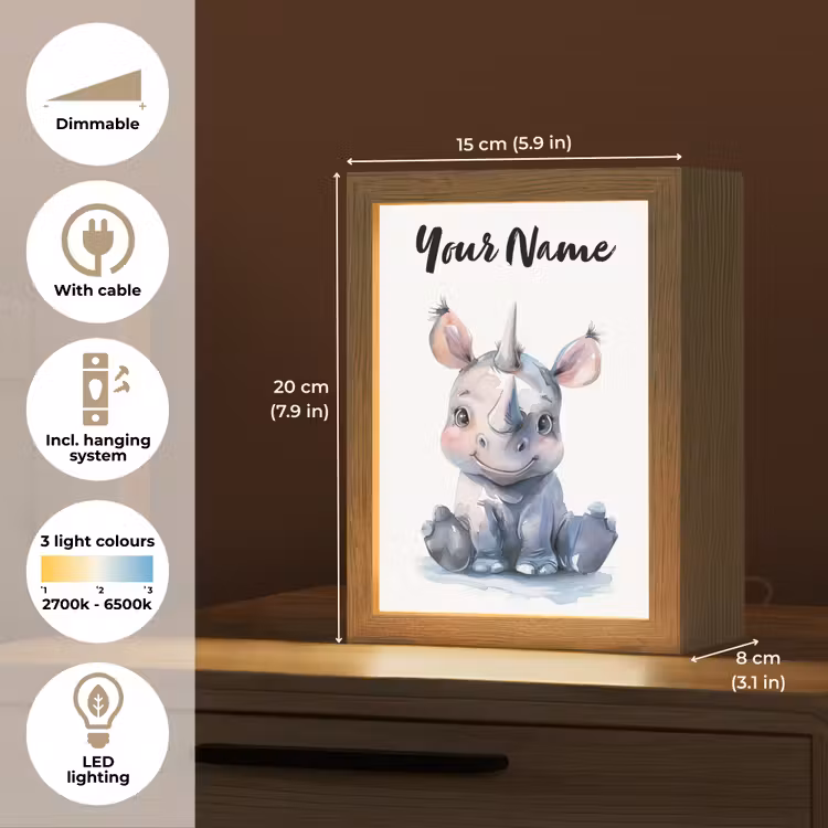 Neushoorn - Baby dier - Dieren Light Box met kabel (Kinderlampje) klein -USP_EN