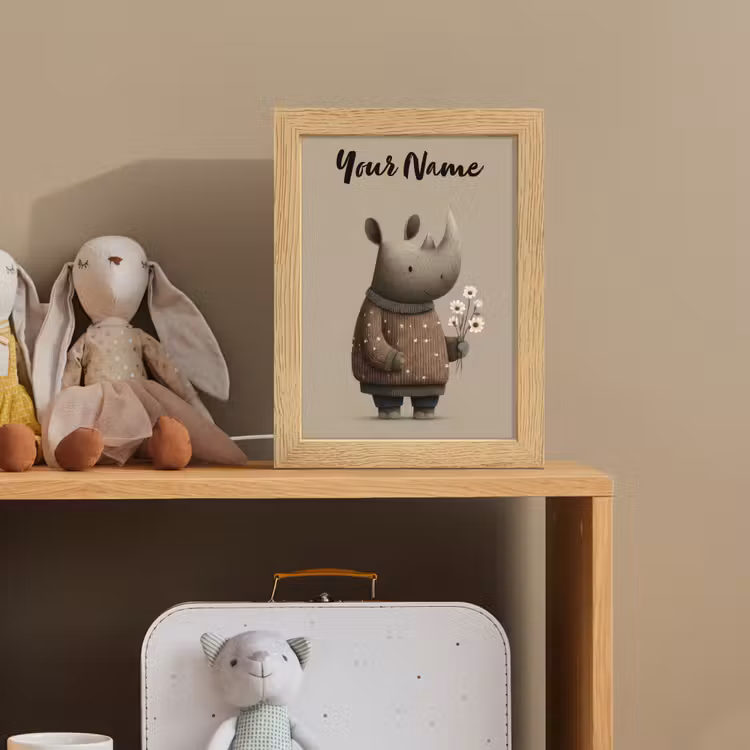 Neushoorn - Witte bloemen - Lief Light Box met kabel (Kinderlampje) klein -sfeer2_kind