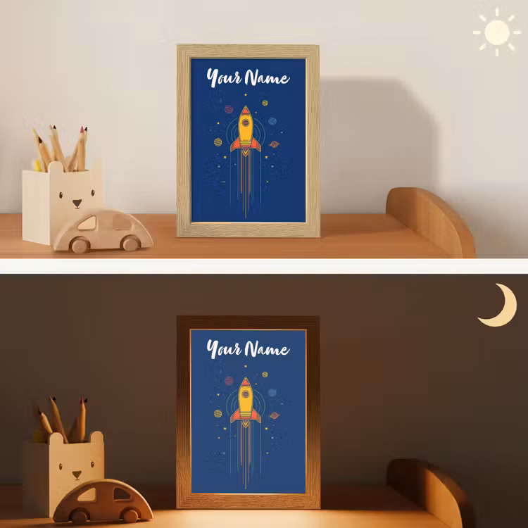 Raket - Blauw - Sterren Light Box met kabel (Kinderlampje) klein -sfeer3_kind