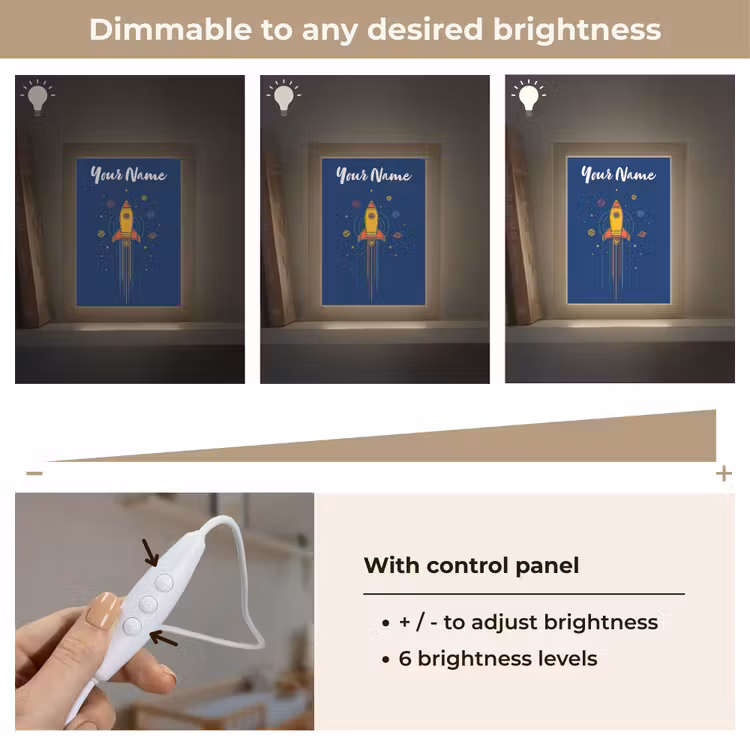 Raket - Blauw - Sterren Light Box met kabel (Kinderlampje) klein -USP_dimbaarEN