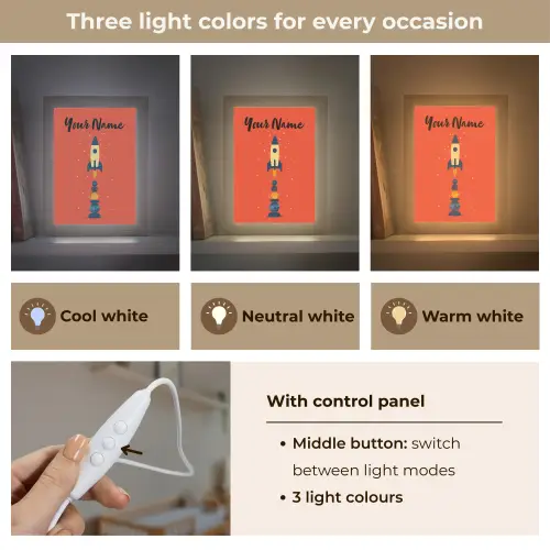 Raket - Planeten - Rood Light Box met kabel (Kinderlampje) klein -USP_lichtkleurEN