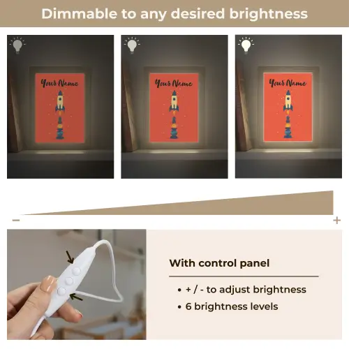 Raket - Planeten - Rood Light Box met kabel (Kinderlampje) klein -USP_dimbaarEN