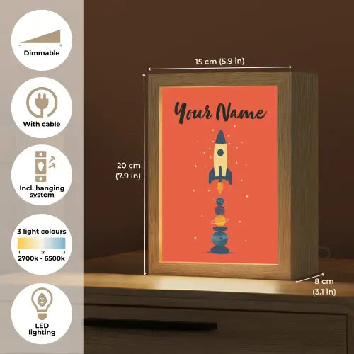 Raket - Planeten - Rood Light Box met kabel (Kinderlampje) klein -USP_EN