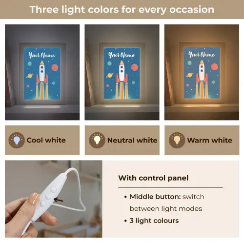 Raket - Planeten - Ruimte Light Box met kabel (Kinderlampje) klein -USP_lichtkleurEN